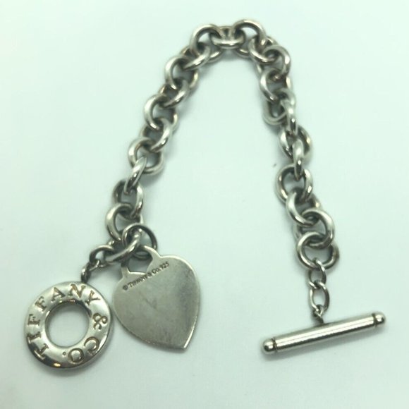 Tiffany & Co 925 Sterling Silver Heart & Tag Toggle Bracelet 8" - Picture 5 of 6